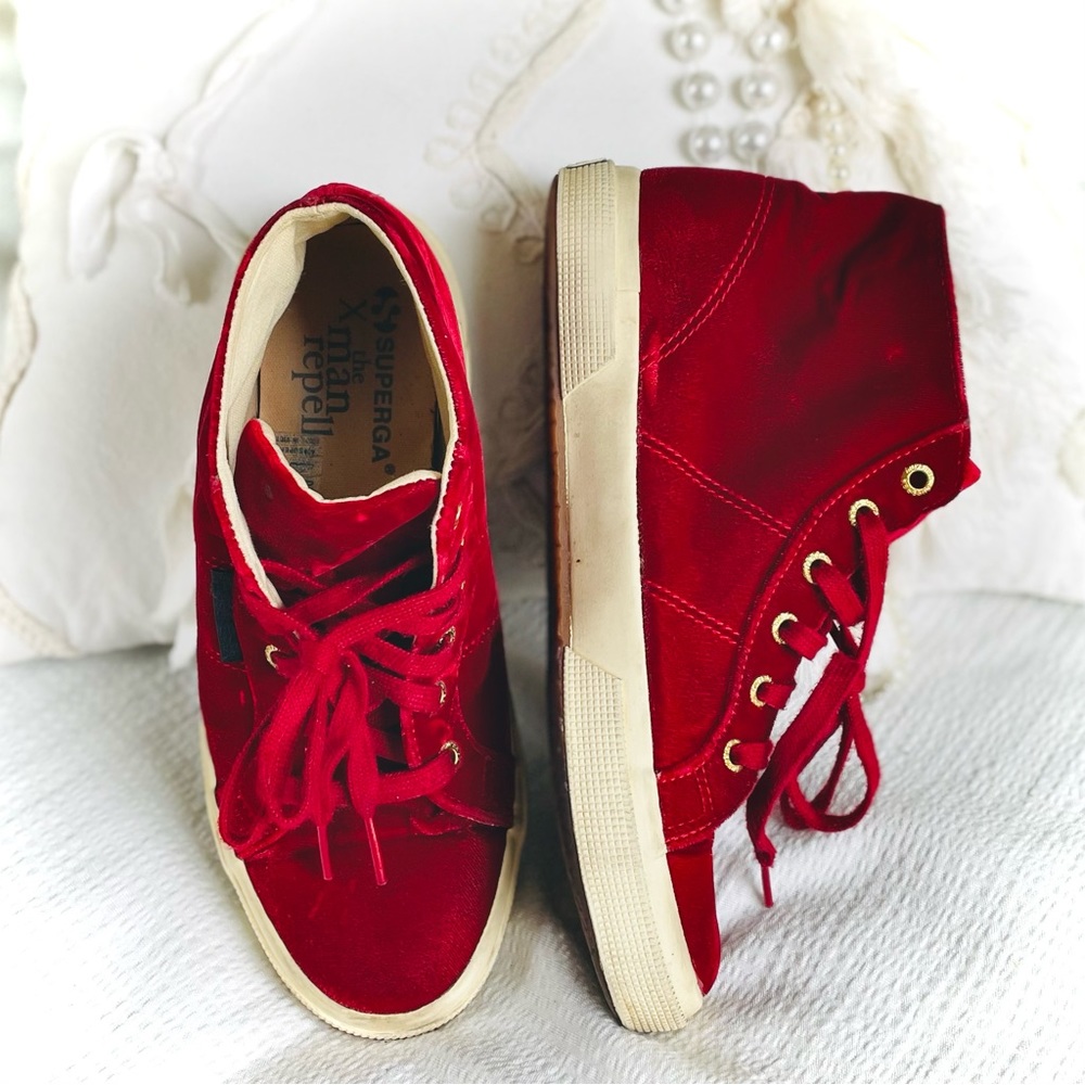 SUPERGA x The Repeller Man | 39 | Velvet Lace Up High Top Low Platform Sneakers